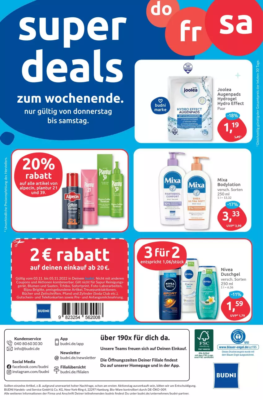 Aktueller Prospekt Budni - Prospekte - von 31.10 bis 05.11.2022 - strona 12 - produkty: auer, bio, body, bodylotion, creme, drucker, Effect, eis, elle, Engel, kerze, Lotion, Mixa, nivea, Omep, reis, ring, teller, Ti, trolli, Yo