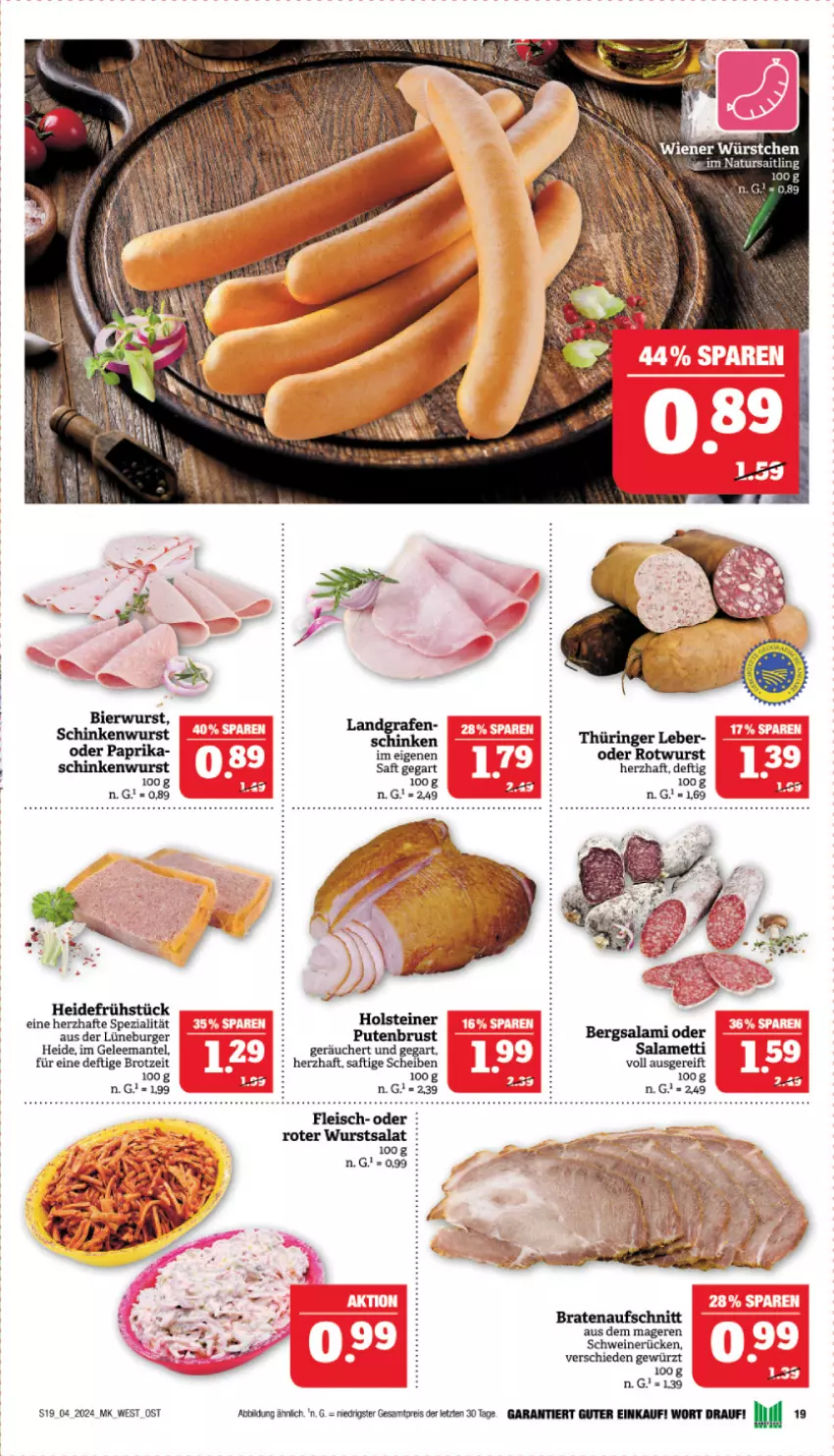 Aktueller Prospekt Marktkauf - Prospekt - von 21.01 bis 27.01.2024 - strona 19 - produkty: aufschnitt, braten, bratenaufschnitt, brot, burger, eis, ente, gelee, gewürz, heidefrühstück, holsteiner, Mantel, Mett, natur, pute, putenbrust, reis, ring, Rotwurst, saft, salami, schwein, schweine, schweinerücken, Spezi, steiner, Ti, wein, weine, wurst, ZTE