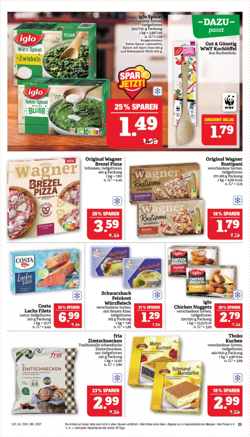 Aktueller Prospekt Marktkauf - Prospekt - von 21.01 bis 27.01.2024 - strona 23 - produkty: alpro, buch, eis, elle, feinkost, filet, filets, fleisch, Holz, Käse, Kochlöffel, kuchen, lachs, Löffel, mandarine, natur, rahm-spinat, reis, Ria, schinken, schmand, soya, spinat, Ti, ZTE