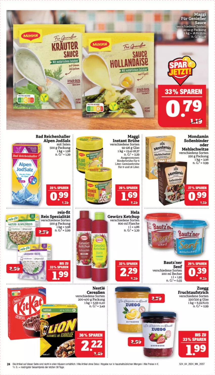 Aktueller Prospekt Marktkauf - Prospekt - von 21.01 bis 27.01.2024 - strona 24 - produkty: Bad, Bau, bautz'ner, Becher, Brühe, Dirndl, eis, flasche, Gemüsebrühe, gewürz, maggi, mehl, mondamin, natur, reis, reis-fit, rind, rinder, salz, sauce, senf, Soße, Spezi, Ti, Wild, zitrone, ZTE, zuegg