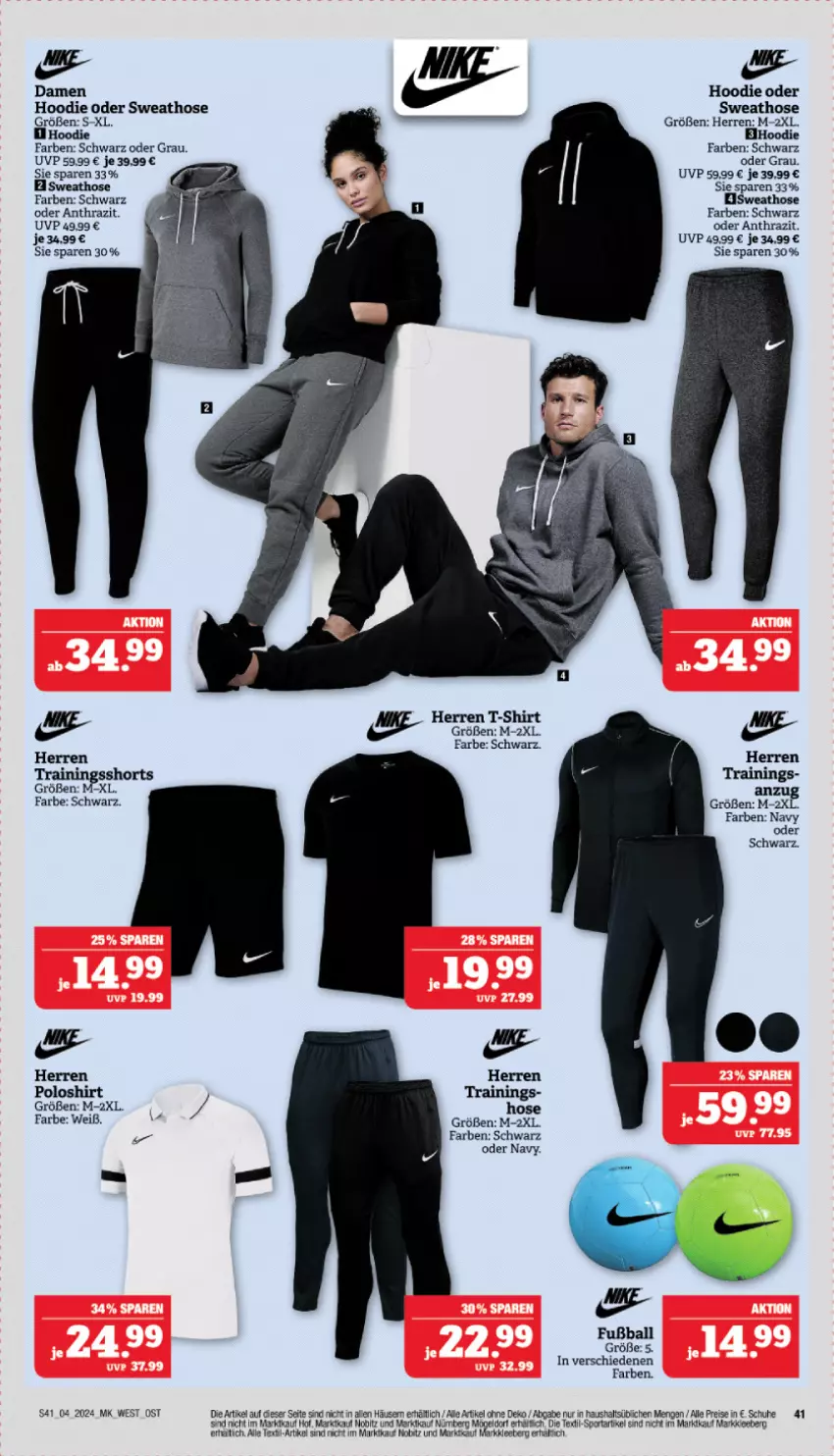 Aktueller Prospekt Marktkauf - Prospekt - von 21.01 bis 27.01.2024 - strona 41 - produkty: ball, eis, Fußball, hose, Nike, poloshirt, reis, schuhe, shirt, shorts, Sport, Sweathose, T-Shirt, Ti