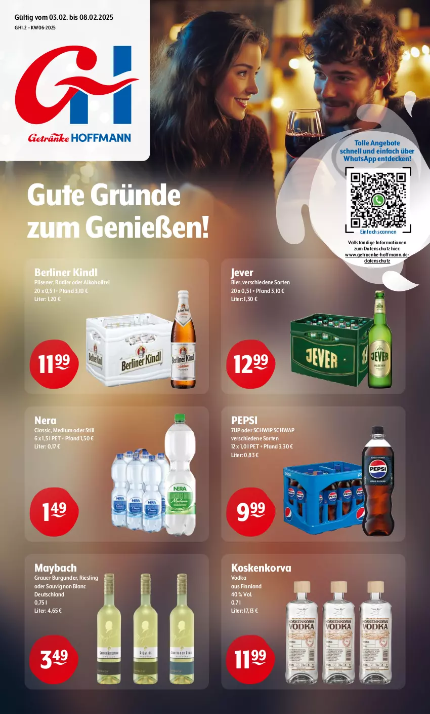 Aktueller Prospekt Getraenke Hoffmann - Prospekte - von 03.02 bis 08.03.2025 - strona 1 - produkty: 7UP, alkohol, angebot, angebote, auer, berliner, berliner kindl, bier, burgunder, decke, grauer burgunder, jever, jever pilsener, maybach, pepsi, pils, pilsener, radler, riesling, sauvignon, sauvignon blanc, Schwip Schwap, Ti, vodka