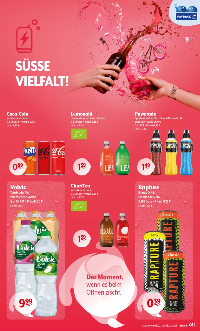 Aktueller Prospekt Getraenke Hoffmann - Prospekte - von 03.02 bis 08.03.2025 - strona 3 - produkty: coca-cola, cola, drink, energy drink, limo, limonade, Sport, tee, Ti, volvic, Wild