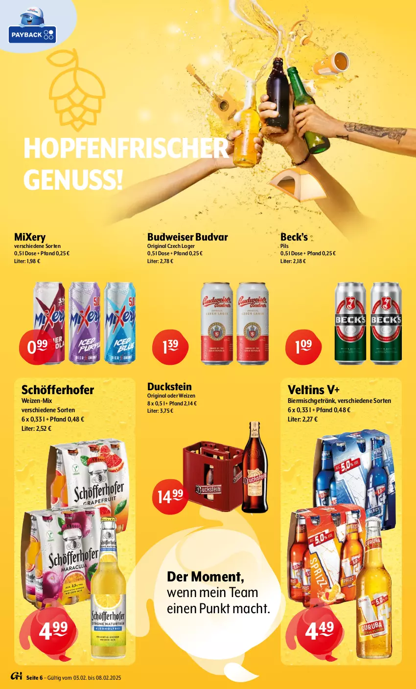 Aktueller Prospekt Getraenke Hoffmann - Prospekte - von 03.02 bis 08.03.2025 - strona 6 - produkty: bier, budweiser, Duck, eis, getränk, gin, mac, Mixer, mixery, nuss, pils, schöfferhofer, Ti, veltins