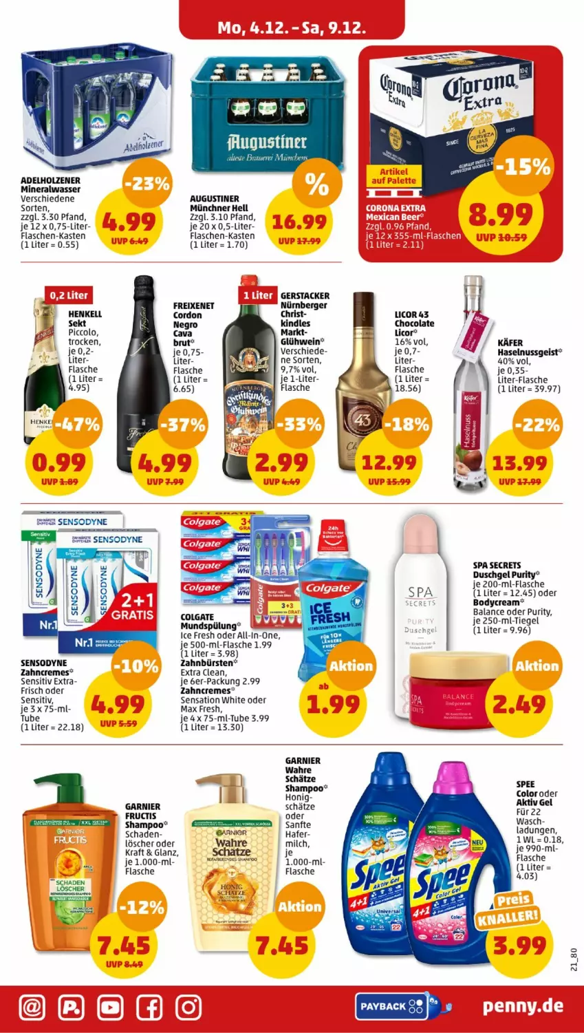 Aktueller Prospekt Penny - Prospekte - von 04.12 bis 09.12.2023 - strona 21 - produkty: adelholzener, aktiv gel, Alwa, auer, Berger, body, brut, bürste, bürsten, Cava, cola, colgate, creme, eis, flasche, flaschen-kasten, freixenet, fructis, garnier, Glühwein, hafer, haselnuss, henkel, henkell, henkell sekt, Holz, honig, je 500-ml-flasche, käfer, Kindle, kraft, LG, licor, licor 43, Max Fresh, milch, mineralwasser, mundspülung, nürnberger, nuss, payback, rind, sekt, sensodyne, shampoo, spee, spülung, Ti, Wahre Schätze, wasser, wein, zahnbürste, zahnbürsten, zahncreme