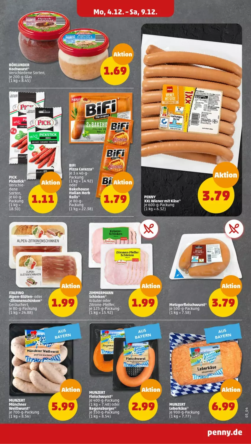 Aktueller Prospekt Penny - Prospekte - von 04.12 bis 09.12.2023 - strona 3 - produkty: Blüte, böklunder, burger, eis, fleisch, fleischwurst, Käse, kräuter, regensburger, schinken, Ti, wiener, wurst