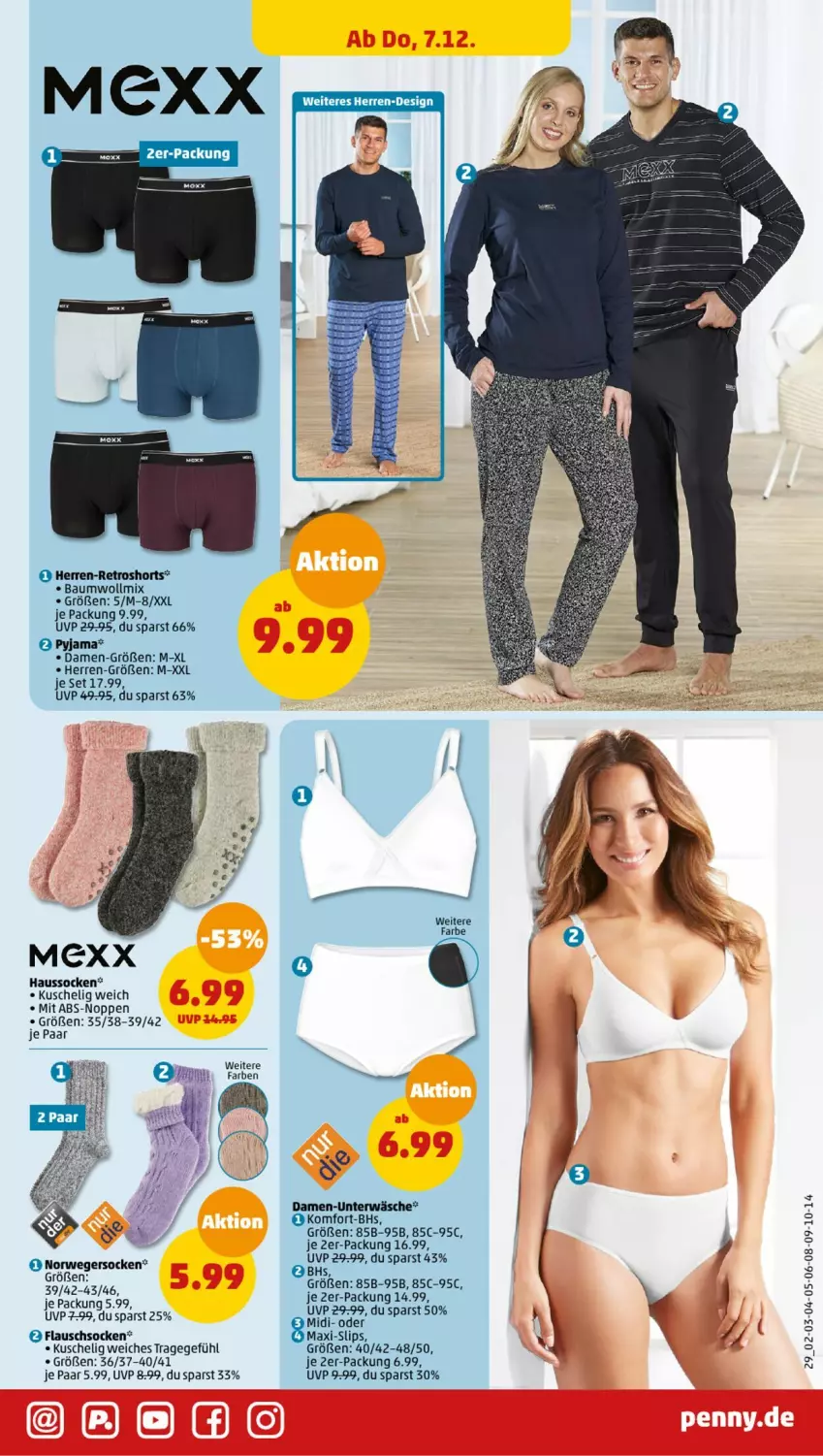 Aktueller Prospekt Penny - Prospekte - von 04.12 bis 09.12.2023 - strona 31 - produkty: Bau, Haussocken, Mexx, Norwegersocken, Pyjama, retroshorts, rwe, shorts, slip, slips, socken, Unterwäsche