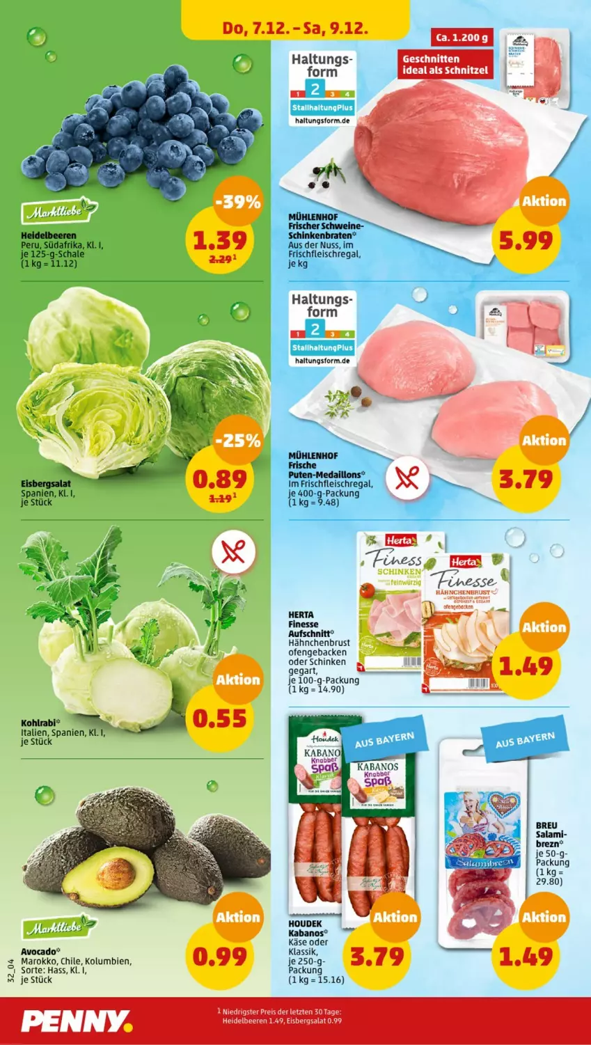 Aktueller Prospekt Penny - Prospekte - von 04.12 bis 09.12.2023 - strona 34 - produkty: aufschnitt, avocado, beere, beeren, braten, eis, eisbergsalat, finesse, fleisch, geback, hähnchenbrust, heidelbeere, heidelbeeren, herta, houdek, kabanos, Käse, kohlrabi, nuss, Ofen, pute, regal, reis, salat, Schal, Schale, schinken, schinkenbraten, schnitten, schnitzel, Ti, ZTE