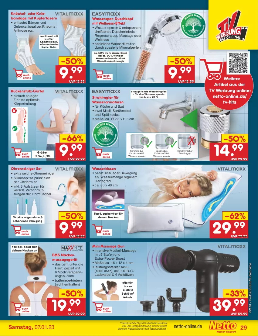 Aktueller Prospekt Netto Marken-Discount - Filial-Angebote - von 02.01 bis 07.01.2023 - strona 29 - produkty: akku, angebot, armatur, armaturen, auer, Bad, batterie, deka, dusche, eis, elle, ente, Heu, kissen, küche, ladekabel, Liege, Massagegerät, perlen, Rauch, reiniger, Reinigung, Spezi, Ti, wasser, ZTE