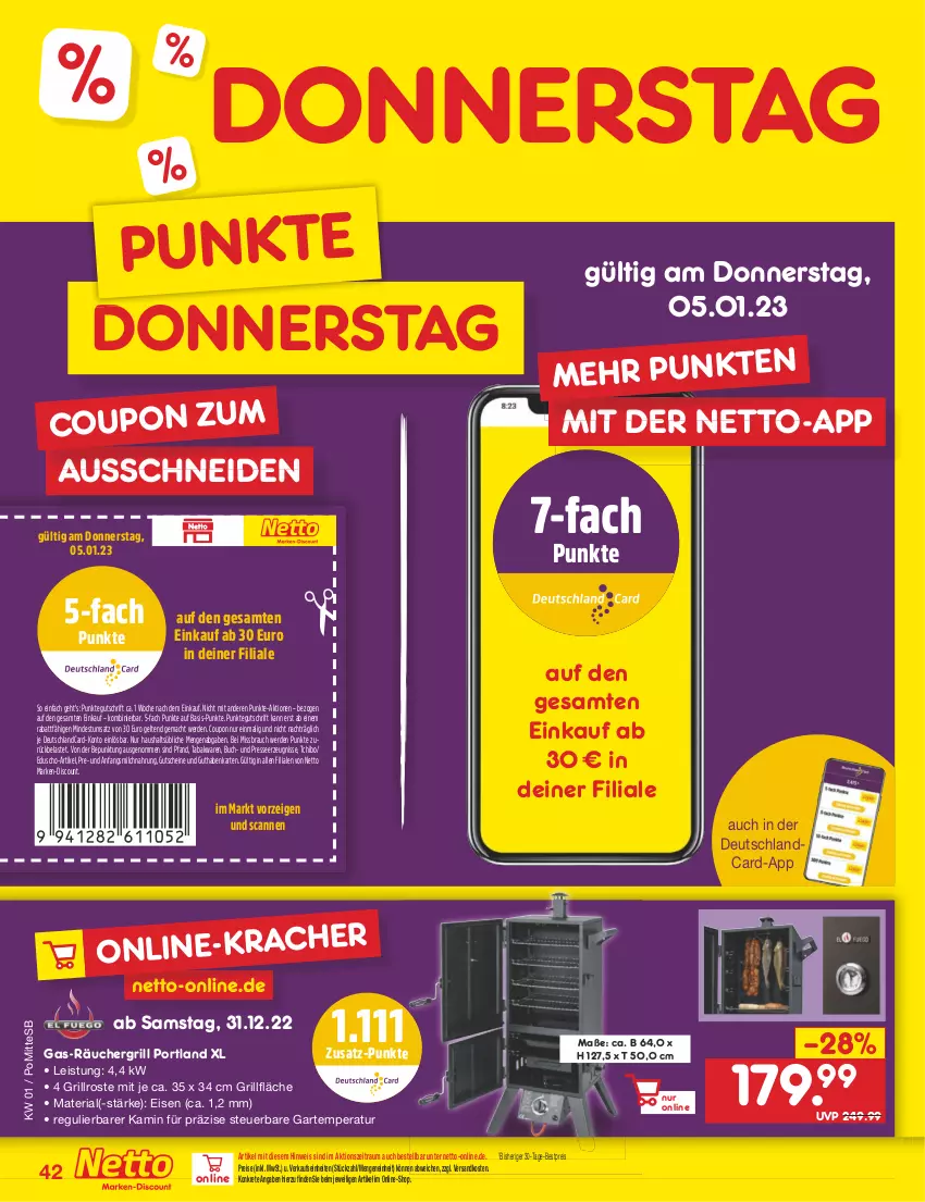 Aktueller Prospekt Netto Marken-Discount - Filial-Angebote - von 02.01 bis 07.01.2023 - strona 42 - produkty: bestpreis, buch, coupon, deutschlandcard, discount, eduscho, eis, erde, grill, grillfläche, grillrost, guthabenkarte, gutschein, gutscheine, Kamin, kracher, mac, marken-discount, milch, ndk, Rauch, reis, Ria, Tchibo, Ti