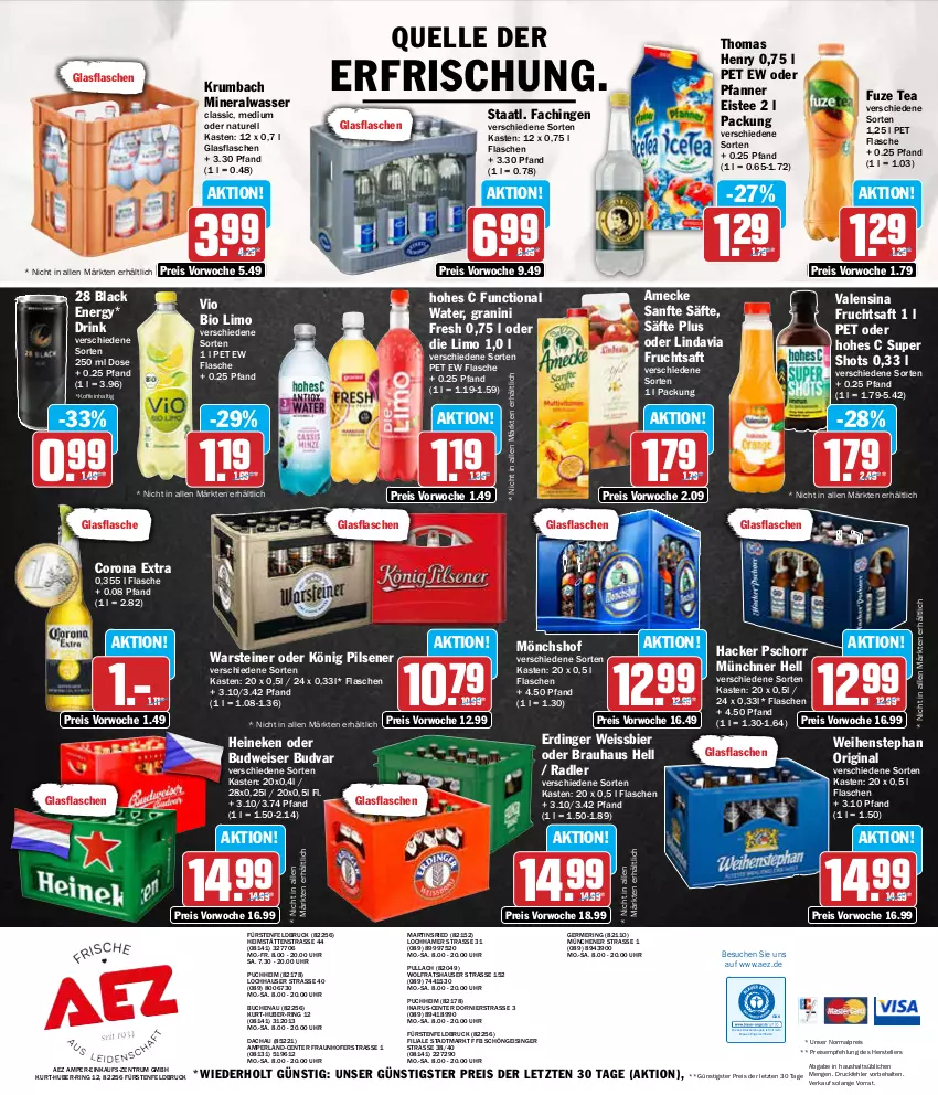 Aktueller Prospekt Aez - Prospekte - von 12.08 bis 17.08.2024 - strona 16 - produkty: AEZ, Alwa, amecke, bier, bio, bio limo, buch, budweiser, corona, corona extra, drink, drucker, eis, eistee, elle, Engel, ente, erdinger, fisch, flasche, frucht, fruchtsaft, fuze tea, Germ, gin, glasflasche, granini, hacker pschorr, heineken, Hohes C, kerze, könig pilsener, krumbach, lack, limo, mineralwasser, mönchshof, natur, perla, pfanne, Pfanner, pils, pilsener, radler, reis, rel, ring, rum, saft, säfte, Staatl. Fachingen, steiner, tee, teller, thomas henry, Ti, uhr, valensina, vio bio limo, warsteiner, wasser, weihenstephan, weissbier, ZTE