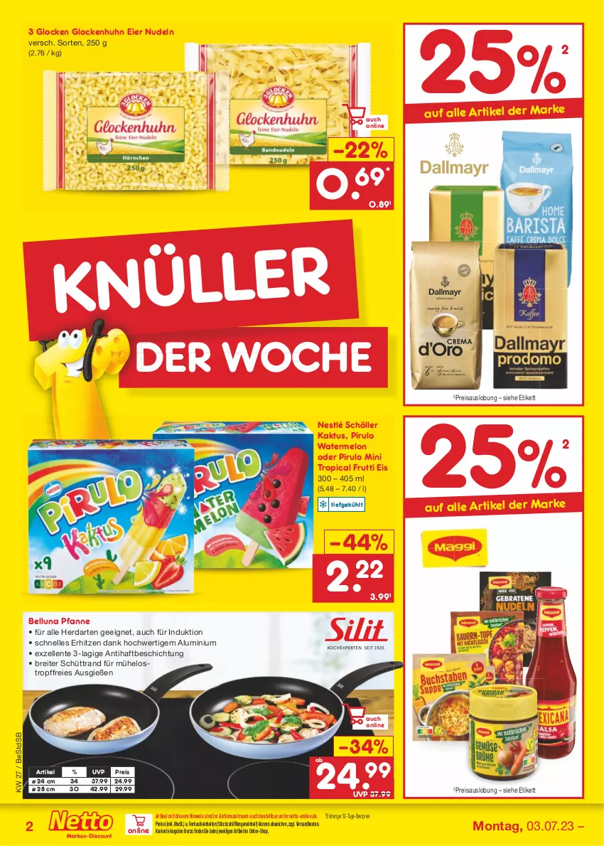 Aktueller Prospekt Netto Marken-Discount - Filial-Angebote - von 03.07 bis 08.07.2023 - strona 2 - produkty: bestpreis, Brei, eier, eis, elle, ente, herdarten, ndk, nestlé, nestlé schöller, nudel, nudeln, pfanne, reis, Schöller, Ti