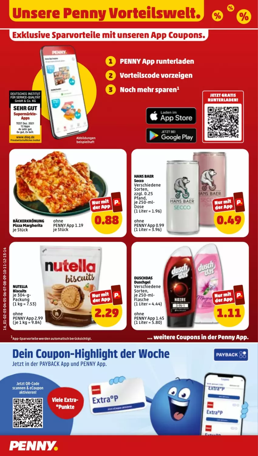 Aktueller Prospekt Penny - Prospekte - von 10.04 bis 15.04.2023 - strona 16 - produkty: coupon, duschdas, duschgel, ecco, eis, flasche, LG, margherita, nutella, payback, pizza, tee, Ti