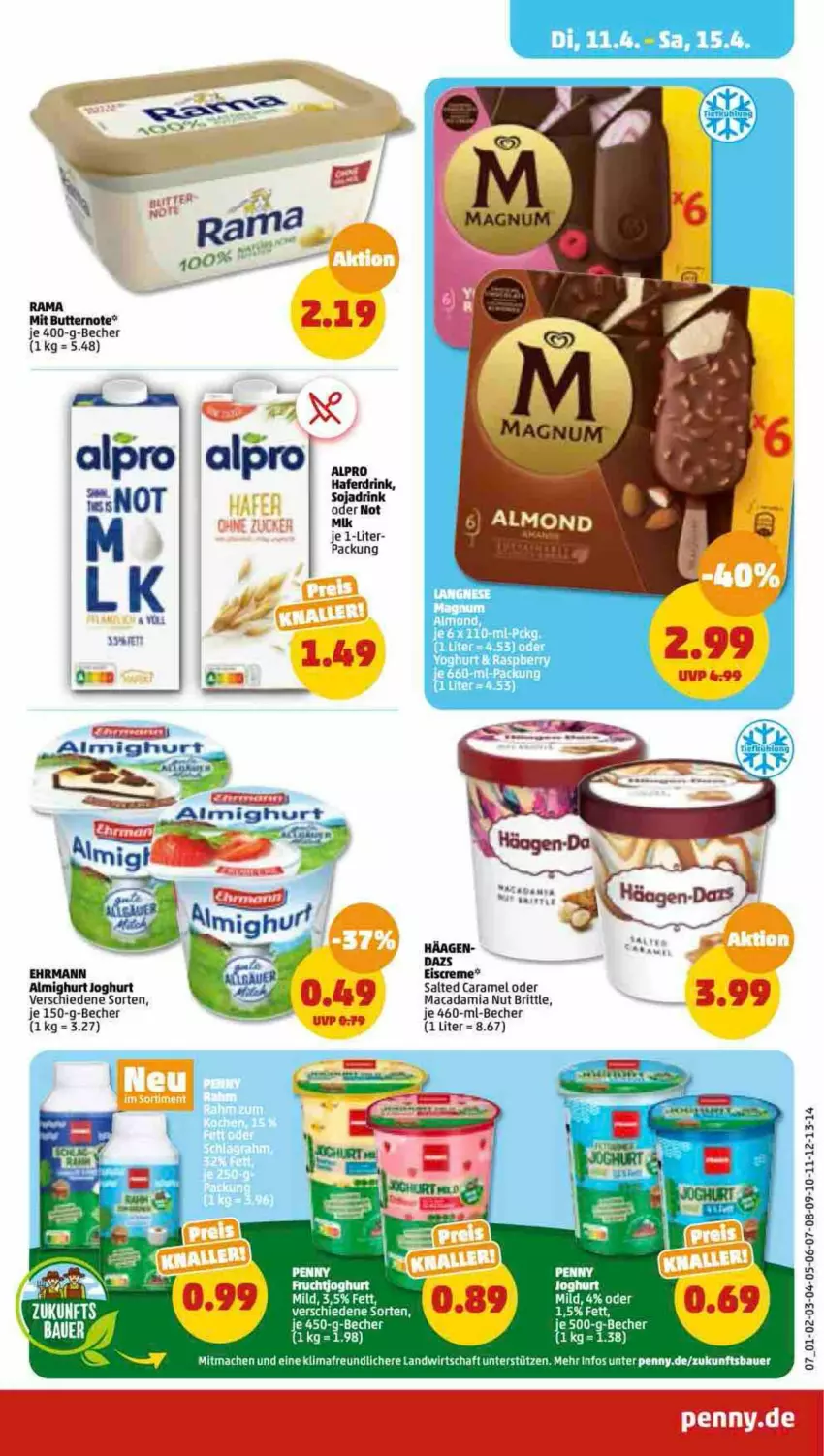 Aktueller Prospekt Penny - Prospekte - von 10.04 bis 15.04.2023 - strona 7 - produkty: almighur, almighurt, alpro, auer, Bau, Bauer, Becher, butter, caramel, creme, drink, ehrmann, ehrmann almighurt, eis, eiscreme, hafer, Haferdrink, joghur, joghurt, mac, macadamia, rama, soja, Sojadrink