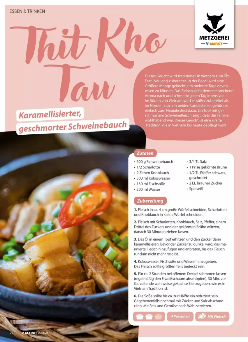 Aktueller Prospekt Vmarkt - Prospekte - von 18.03 bis 01.04.2026 - strona 22 - produkty: arlo, Bau, braten, braun, Brühe, decke, Deckel, eier, eis, fisch, fleisch, karamell, knoblauch, kokos, Kokoswasser, leine, pfeffer, reis, salz, schwein, schweine, Schweinebauch, Soße, Ti, topf, und gemüse, wasser, wein, weine, würfel, zucker