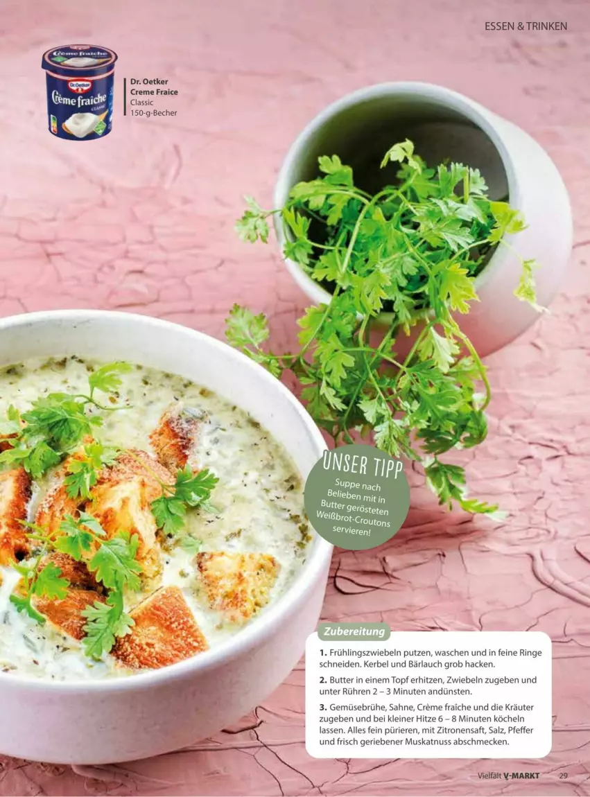 Aktueller Prospekt Vmarkt - Prospekte - von 18.03 bis 01.04.2026 - strona 29 - produkty: Becher, Brühe, butter, creme, Dr. Oetker, Gemüsebrühe, kräuter, leine, Muskatnuss, nuss, pfeffer, ring, saft, sahne, salz, topf, zitrone, zitronen, zitronensaft, zwiebel, zwiebeln