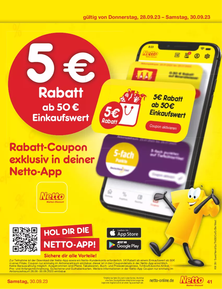 Aktueller Prospekt Netto Marken-Discount - Filial-Angebote - von 25.09 bis 30.09.2023 - strona 43 - produkty: angebot, buch, coupon, eduscho, guthabenkarte, gutschein, gutscheine, milch, rabatt-coupon, Tchibo, Ti, ZTE