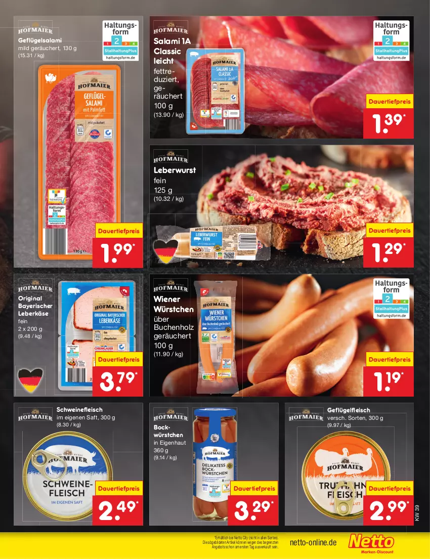 Aktueller Prospekt Netto Marken-Discount - Filial-Angebote - von 25.09 bis 30.09.2023 - strona 49 - produkty: angebot, auer, buch, dauertiefpreis, eis, fleisch, Geflügel, gin, Holz, Käse, leberkäs, leberkäse, leberwurst, reis, saft, salami, schwein, schweine, schweinefleisch, Ti, tiefpreis, wein, weine, wiener, wiener würstchen, wurst, würstchen, ZTE