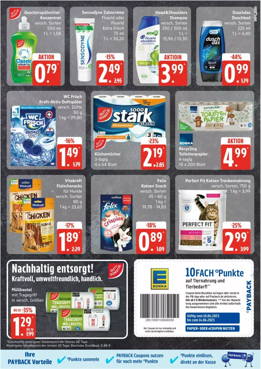 Aktueller Prospekt Edeka - Prospekte - von 09.06 bis 14.06.2025 - strona 17 - produkty: angebot, Bad, coupon, coupons, duschbad, duschdas, eis, fleisch, GPS, kraft, küche, Küchen, küchentücher, latte, papier, payback, reis, shampoo, snack, snacks, tee, Ti, tierbedarf, tiernahrung, toilettenpapier, tragegriff, tücher, vita, vitakraft, wc frisch, ZTE