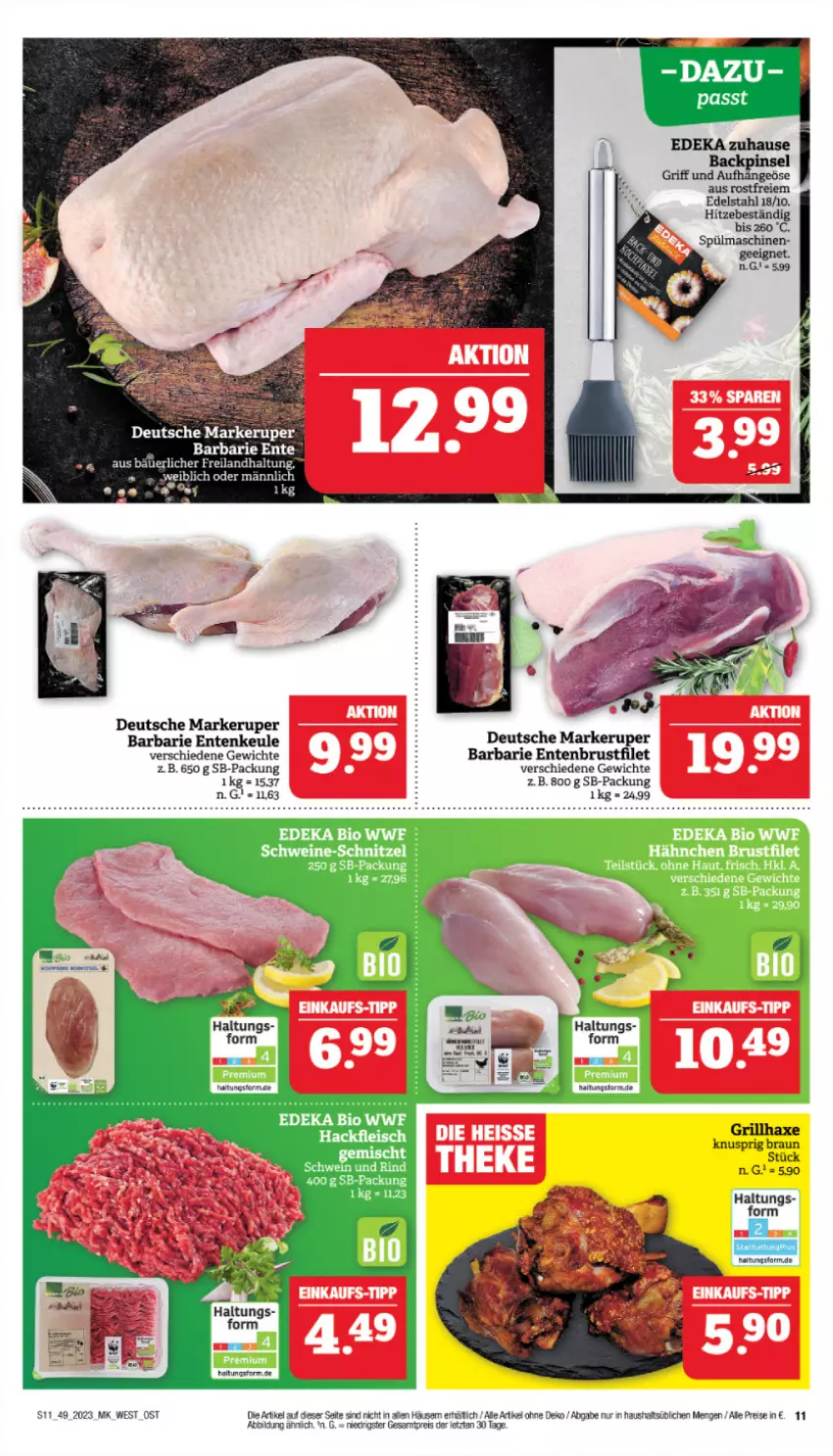 Aktueller Prospekt Marktkauf - Prospekt - von 03.12 bis 09.12.2023 - strona 11 - produkty: axe, bio, braun, brustfilet, deka, edeka bio, eis, ente, Entenbrust, Entenkeule, filet, fleisch, grill, grillhaxe, hackfleisch, Haxe, reis, rind, schnitzel, schwein, schwein und rind, schweine, schweine-schnitzel, Ti, wein, weine, ZTE