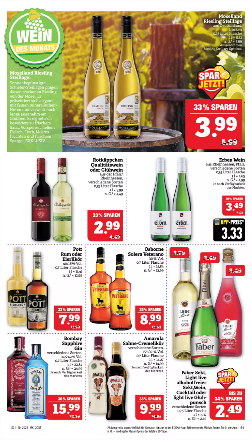 Aktueller Prospekt Marktkauf - Prospekt - von 03.12 bis 09.12.2023 - strona 21 - produkty: aktionspreis, alkohol, cocktail, creme, deka, eier, eierlikör, eis, elle, fisch, flasche, fleisch, gin, Glühwein, likör, moselland, nuss, reis, riesling, rotkäppchen, sahne, salat, sapphire, sekt, Ti, veterano, vorspeise, wein, ZTE