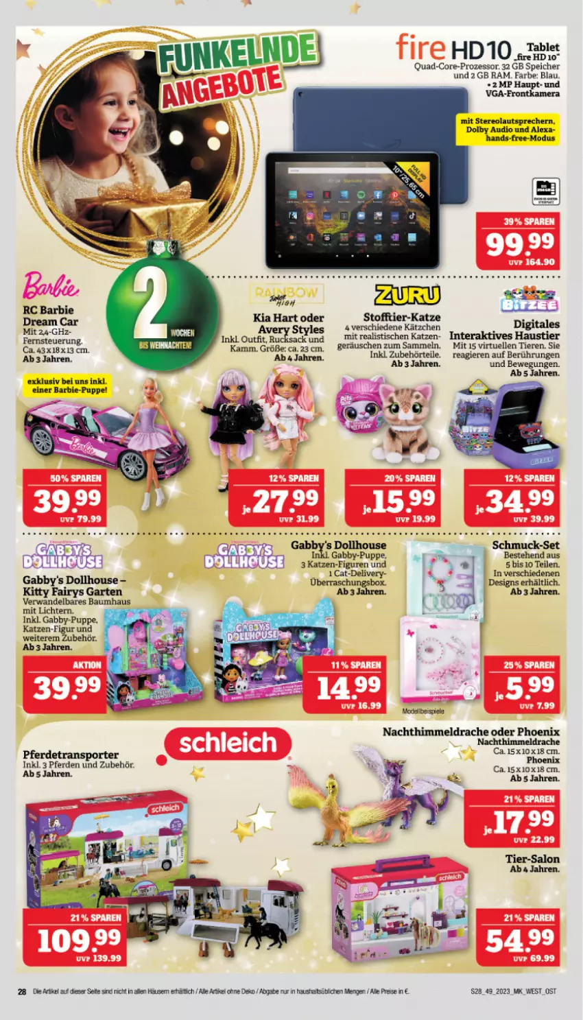 Aktueller Prospekt Marktkauf - Prospekt - von 03.12 bis 09.12.2023 - strona 28 - produkty: alexa, aust, Barbie, Bau, dell, eis, elle, erde, fairy, frontkamera, Garten, kamera, Kätzchen, lautsprecher, Puppe, quad, quad-core-prozessor, reis, Schmuck, Stier, Ti, Tiere, tisch