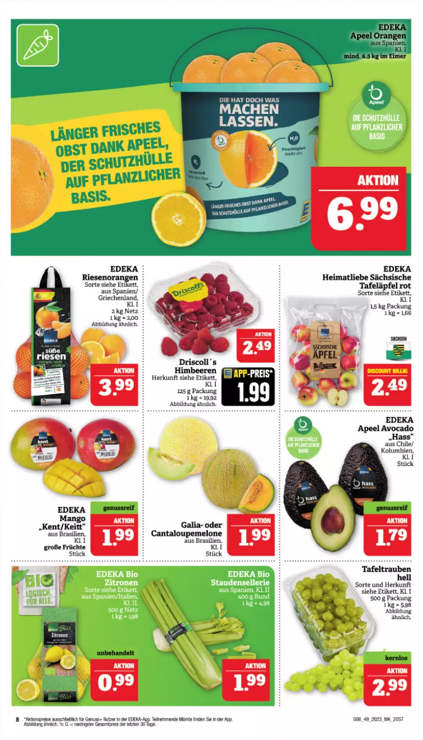 Aktueller Prospekt Marktkauf - Prospekt - von 03.12 bis 09.12.2023 - strona 8 - produkty: aktionspreis, avocado, bio, deka, edeka bio, eis, elle, früchte, mac, melone, nuss, reis, stauden, tafeläpfel, tafeltrauben, Ti, trauben, zitrone, zitronen, ZTE