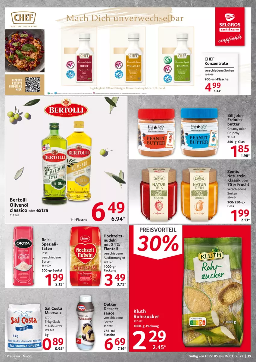 Aktueller Prospekt Selgros - Food - von 27.05 bis 01.06.2022 - strona 19 - produkty: bertolli, brot, brother, classico, eis, flasche, meersalz, nudel, nudeln, olive, oliven, olivenöl, reis, rind, sac, salz, Spezi, tee, Ti, tuc