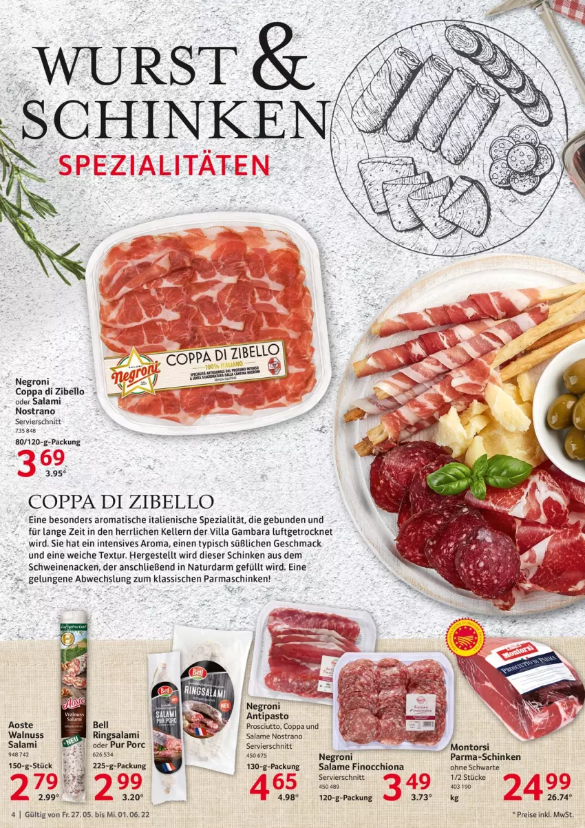 Aktueller Prospekt Selgros - Food - von 27.05 bis 01.06.2022 - strona 4 - produkty: eis, elle, mac, montorsi, natur, nuss, parmaschinken, prosciutto, reis, ring, salami, schinken, schwein, schweine, schweinenacken, Spezi, Ti, tisch, walnuss, wein, weine