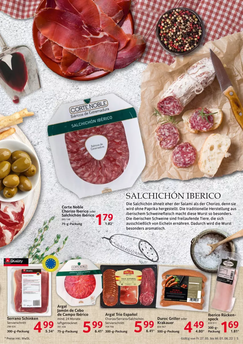 Aktueller Prospekt Selgros - Food - von 27.05 bis 01.06.2022 - strona 5 - produkty: auer, chorizo, eis, elle, fleisch, grill, krakauer, Laufen, mac, paprika, reis, salami, schinken, schwein, schweine, schweinefleisch, serrano, serrano schinken, Speck, Ti, Tiere, tisch, wein, weine, wurst