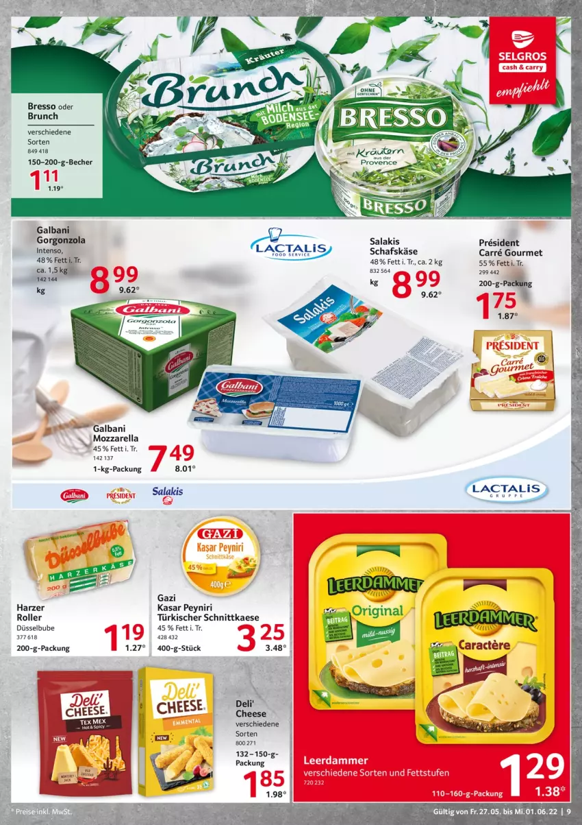 Aktueller Prospekt Selgros - Food - von 27.05 bis 01.06.2022 - strona 9 - produkty: Becher, bresso, galbani, gorgonzola, intenso, kaes, Käse, mozzarella, rel, Roller, salakis, schafskäse, Ti