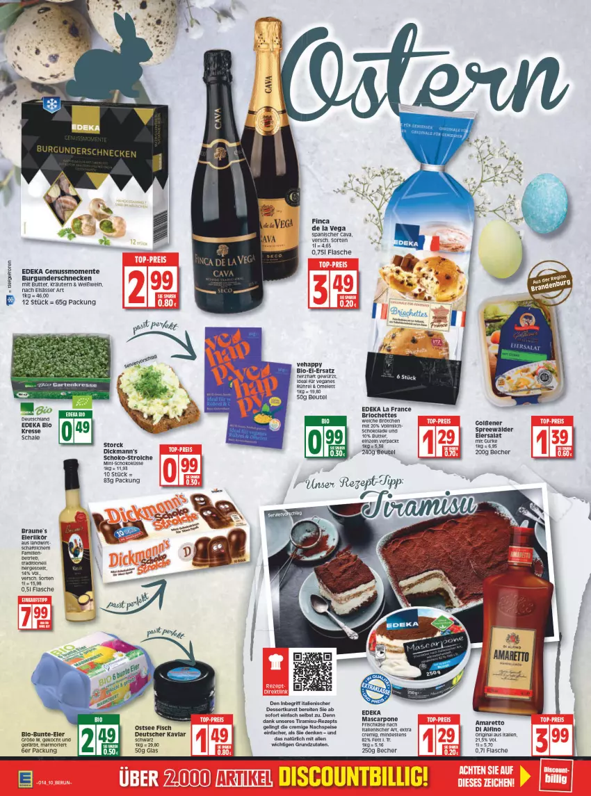 Aktueller Prospekt Edeka - Angebote der Woche - von 04.04 bis 09.04.2022 - strona 12 - produkty: Amaretto, Becher, beutel, bio, braun, brötchen, burgunder, butter, Cava, deka, dessert, edeka bio, eier, eiersalat, eis, elsässer art, ente, fisch, flasche, Garten, gewürz, gin, gurke, kräuter, kräutern, likör, nuss, rel, rezept, salat, Schal, Schale, schoko, schokolade, spreewälder, storck, Ti, tiramisu, wein, Weißwein