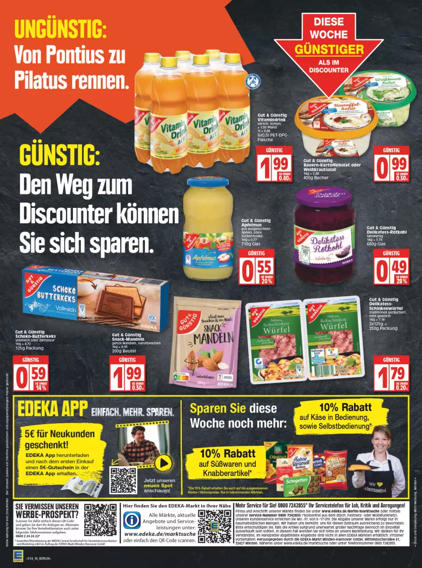 Aktueller Prospekt Edeka - Angebote der Woche - von 04.04 bis 09.04.2022 - strona 18 - produkty: angebot, angebote, auer, Bau, Bauer, Becher, butter, butterkeks, deka, dell, discount, drink, eis, elle, ente, flasche, gewürz, kartoffel, kartoffelsalat, keks, Kraut, krautsalat, LG, Liege, mandel, mandeln, natur, papier, rel, rotkohl, salat, schinken, schoko, snack, tee, telefon, Ti, uhr, vita, würfel, zucker