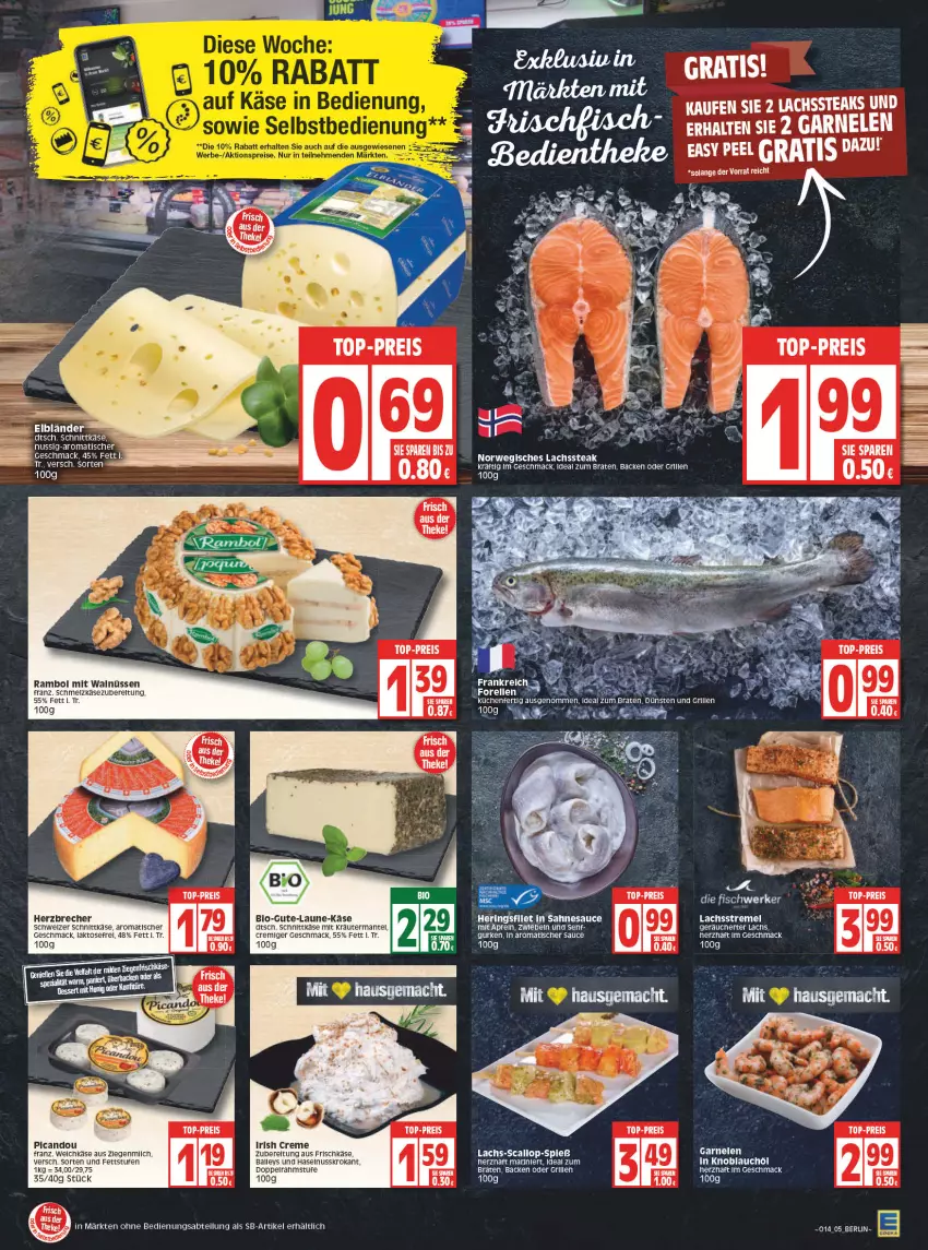 Aktueller Prospekt Edeka - Angebote der Woche - von 04.04 bis 09.04.2022 - strona 7 - produkty: Abtei, ball, bio, braten, creme, eis, frischkäse, garnelen, grill, gurke, gurken, haselnuss, hering, Herings, ideal zum braten, Käse, knoblauch, kräuter, lachs, mac, Mantel, milch, nuss, reis, rel, ring, rwe, sahne, sauce, Schmelzkäse, schnittkäse, schweizer schnittkäse, senf, steak, Ti, tisch, top-preis, ziegenfrischkäse