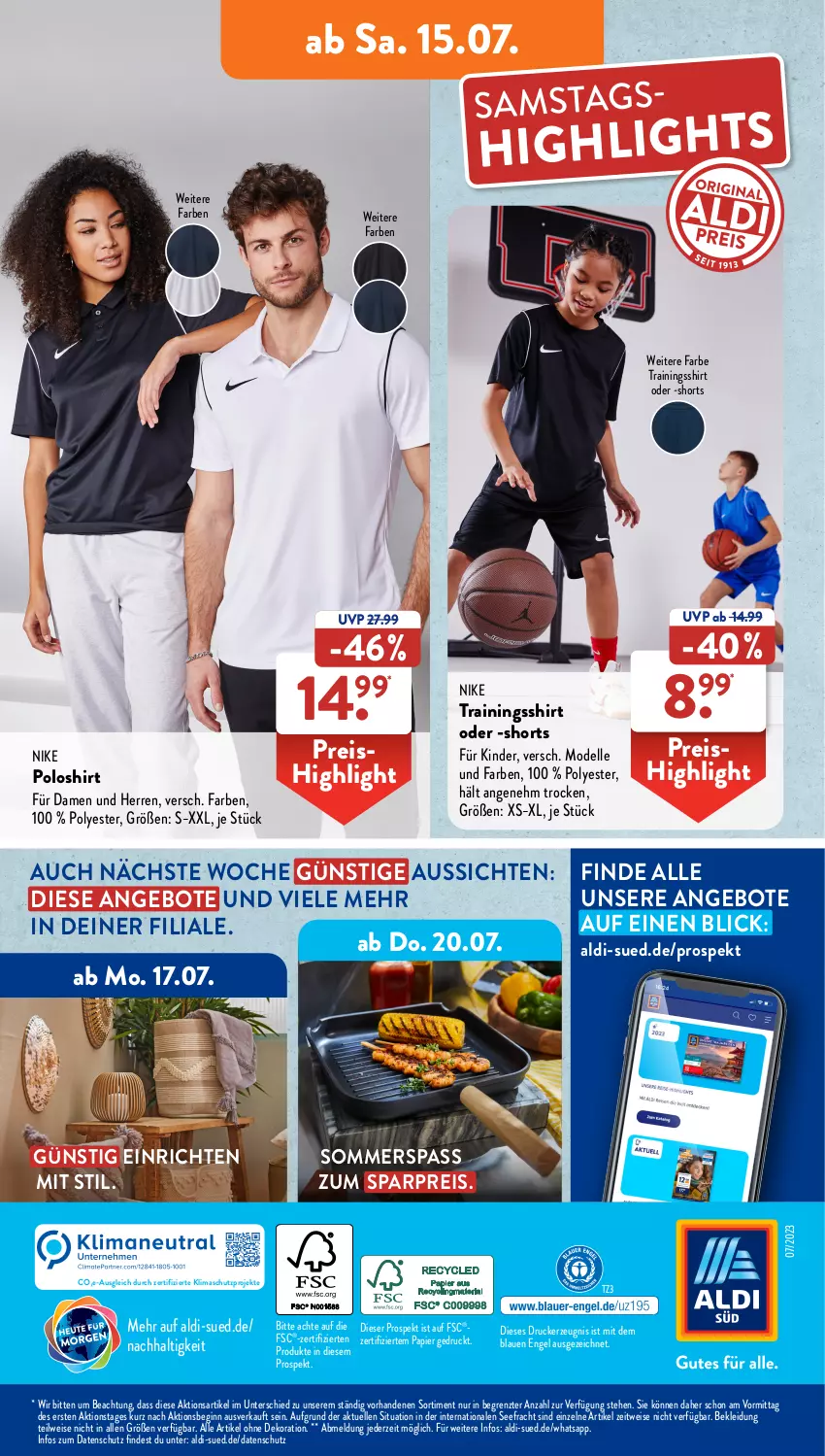 Aktueller Prospekt AldiSud - NÄCHSTE WOCHE - von 10.07 bis 15.07.2023 - strona 33 - produkty: aldi, alle artikel ohne dekoration, angebot, angebote, dekoration, dell, drucker, eis, elle, Engel, gin, kerze, Kinder, kleid, Kleidung, Mode, Nike, papier, poloshirt, reis, shirt, shorts, Ti, ZTE