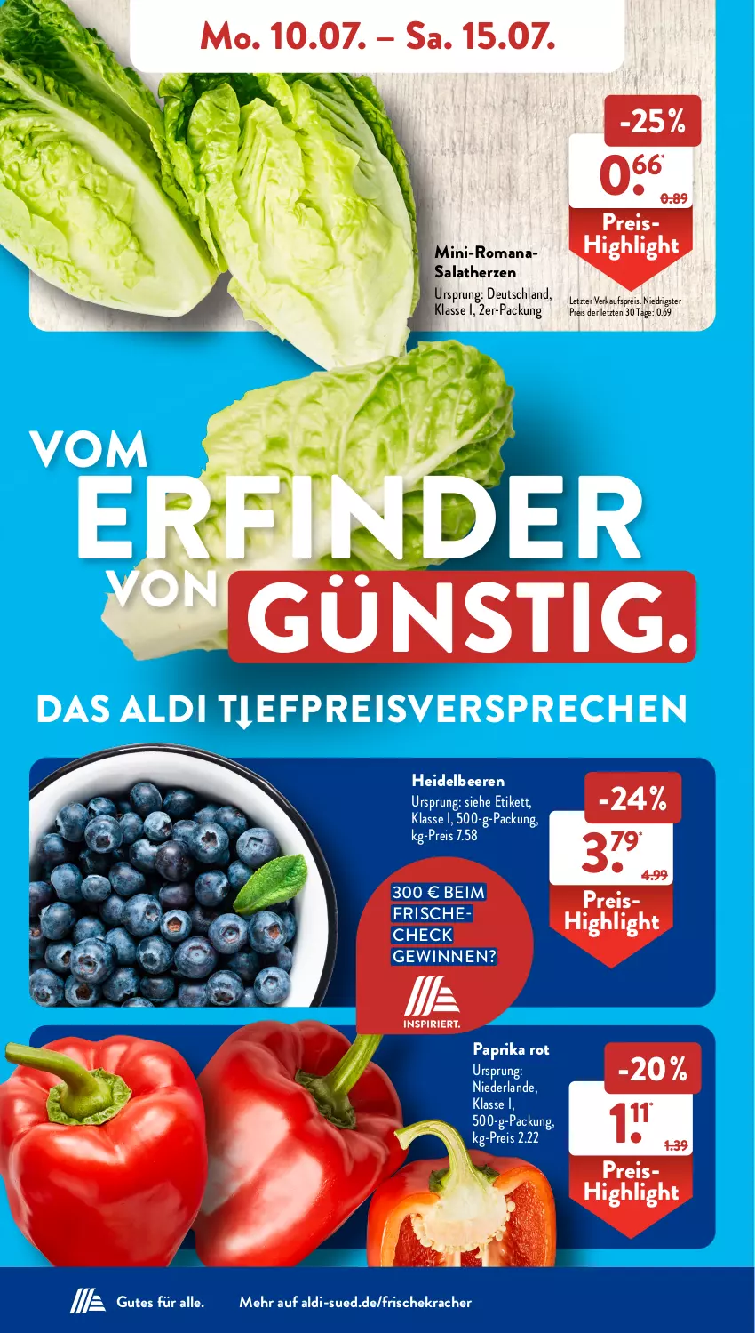 Aktueller Prospekt AldiSud - NÄCHSTE WOCHE - von 10.07 bis 15.07.2023 - strona 4 - produkty: aldi, beere, beeren, eis, heidelbeere, heidelbeeren, kracher, paprika, paprika rot, reis, Romanasalat, salat, salatherzen, Ti, ZTE