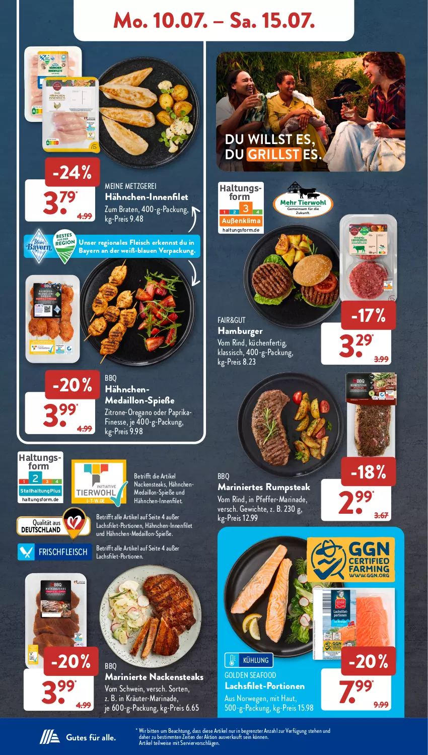 Aktueller Prospekt AldiSud - NÄCHSTE WOCHE - von 10.07 bis 15.07.2023 - strona 6 - produkty: braten, burger, eis, filet, finesse, fleisch, grill, hamburger, kräuter, küche, Küchen, lachs, lachsfilet, marinade, Nackensteak, nackensteaks, paprika, pfeffer, reis, rind, rum, rumpsteak, rwe, schwein, steak, steaks, Ti, wein, zitrone, ZTE