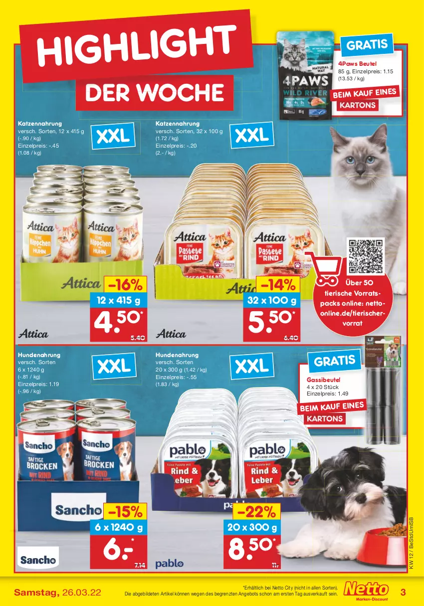 Aktueller Prospekt Netto Marken-Discount - Filial-Angebote - von 21.03 bis 26.03.2022 - strona 3 - produkty: angebot, beutel, eis, hundenahrung, katzennahrung, reis, Ti, ZTE