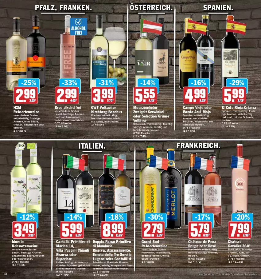 Aktueller Prospekt Aez - Prospekte - von 25.04 bis 30.04.2022 - strona 18 - produkty: ACC, alkohol, bio, bree, campo viejo, Cava, chateau, chia, chianti, cin, dell, doppio passo, eis, elle, ente, finesse, flasche, frucht, früchte, früchten, grand sud, grüner veltliner, passo, primitivo, rebsortenweine, reis, rel, Ria, rioja, riserva, rouge, saft, sim, teller, Ti, wein, weine, Zweigelt