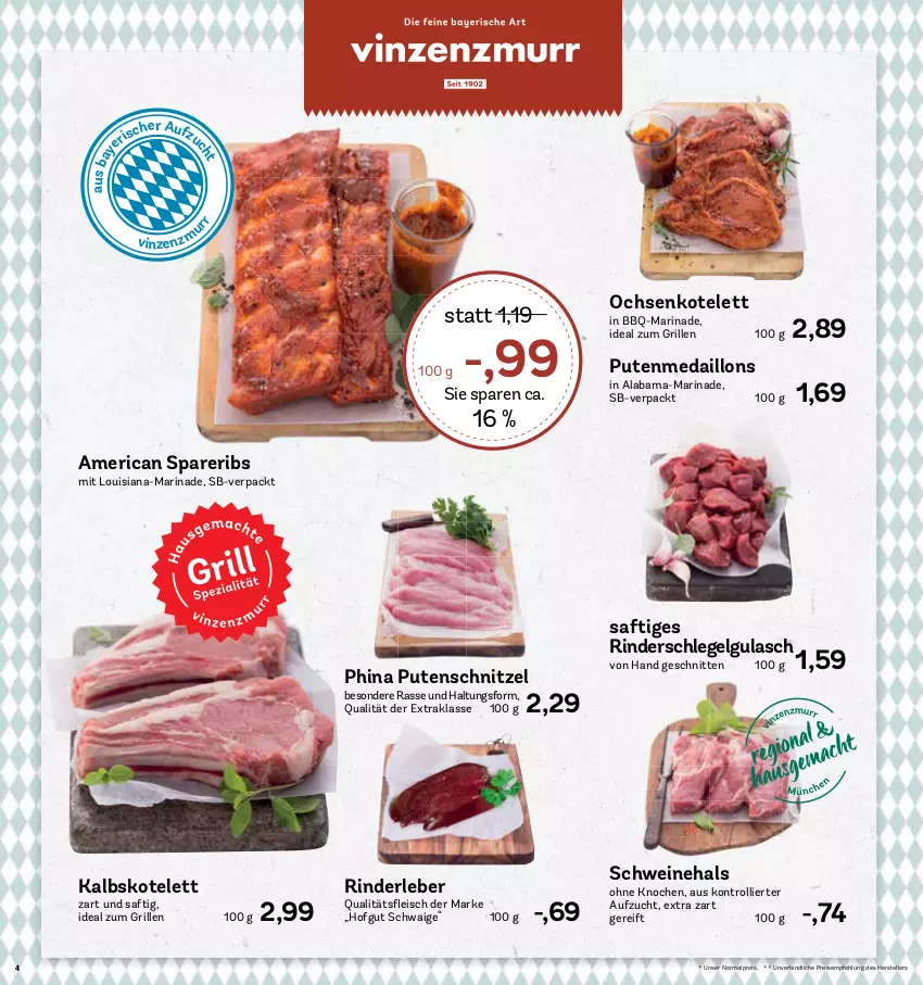 Aktueller Prospekt Aez - Prospekte - von 25.04 bis 30.04.2022 - strona 4 - produkty: eis, elle, grill, gulasch, hofgut, ideal zum grillen, kalbskotelett, kotelett, LG, marinade, medaillons, pute, putenschnitzel, reis, rind, rinder, Rinderleber, saft, schnitten, schnitzel, schwein, schweine, spareribs, teller, Ti, trolli, wein, weine