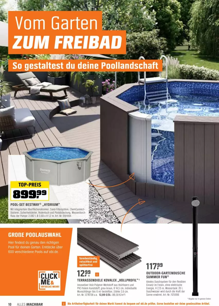 Aktueller Prospekt Obi - Prospekte - von 22.03 bis 10.04.2022 - strona 10 - produkty: bestway, decke, eis, elle, Garten, pool, reis, Ti, top-preis