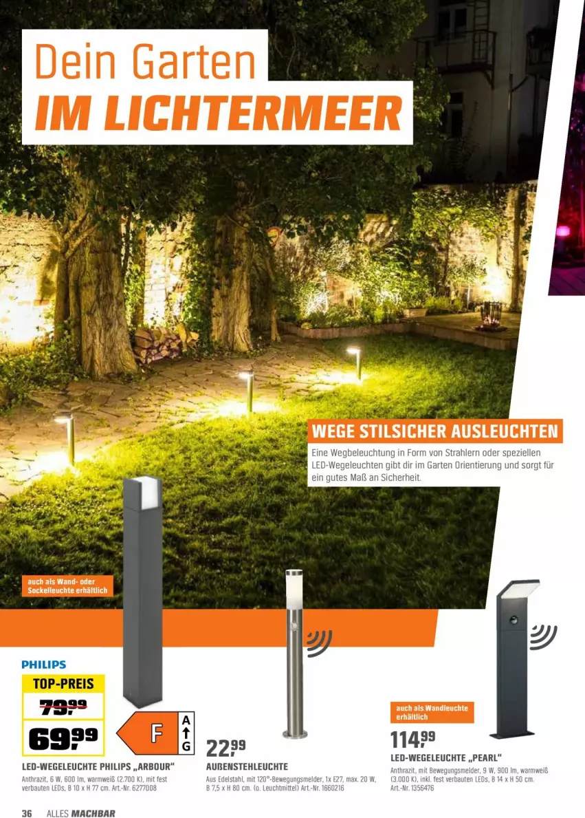 Aktueller Prospekt Obi - Prospekte - von 22.03 bis 10.04.2022 - strona 36 - produkty: elle, Garten, Leuchte, Philips, stehleuchte