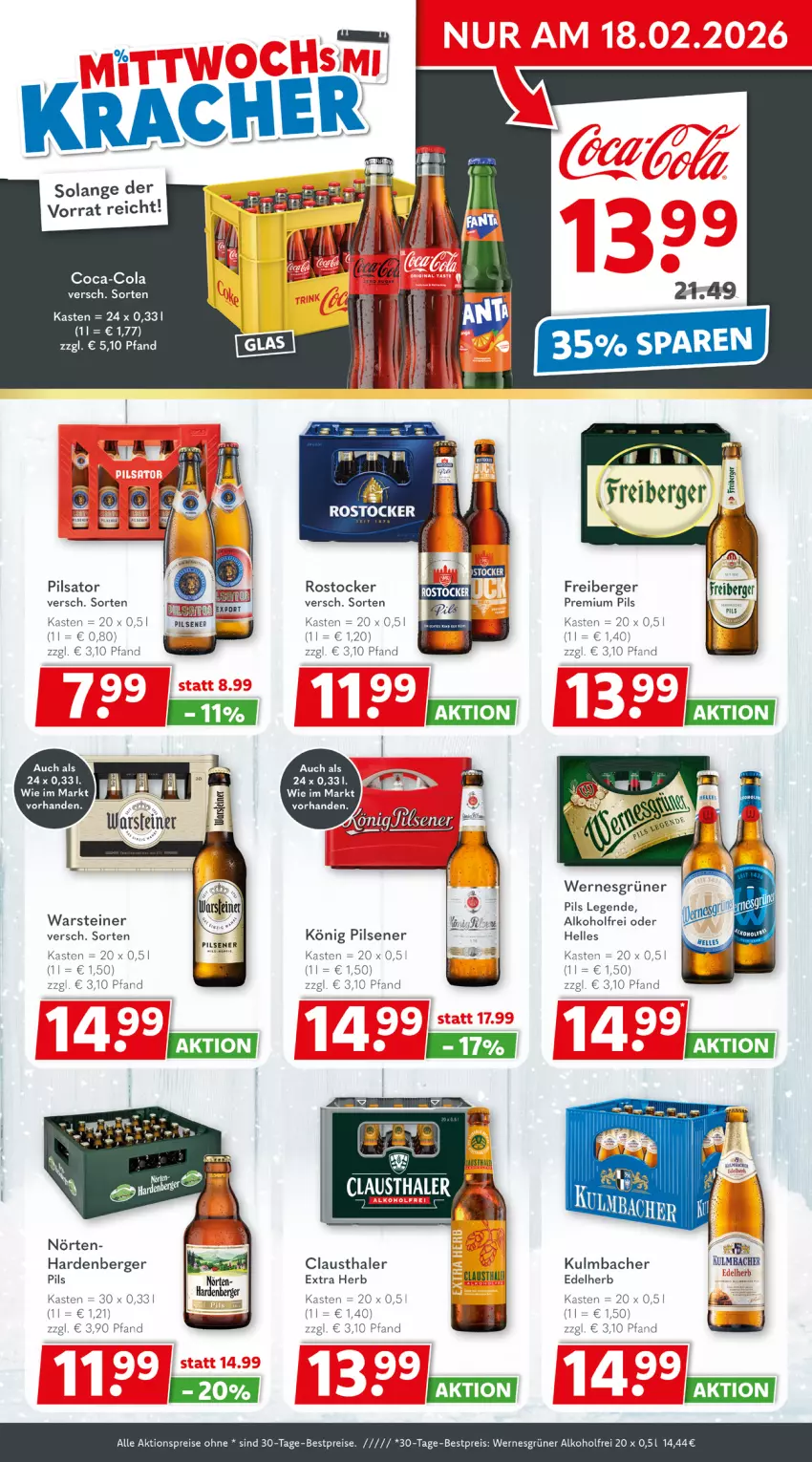 Aktueller Prospekt Getraenkeland - von 15.02 bis 27.02.2026 - strona 2 - produkty: aktionspreis, alkohol, aust, Berger, bestpreis, bestpreise, clausthaler, coca-cola, cola, eis, elle, Freiberger, könig pilsener, pils, pilsener, premium pils, reis, Rostocker, steiner, Ti, warsteiner