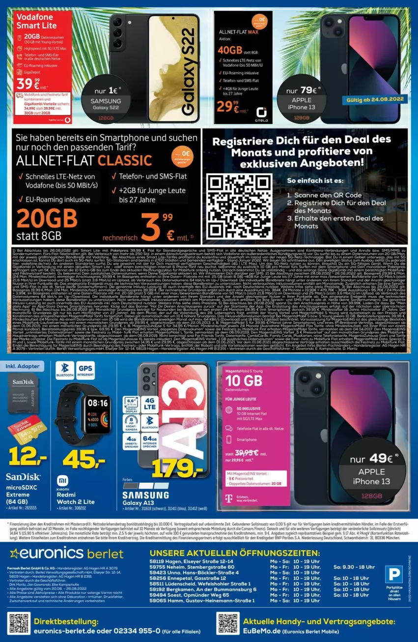 Aktueller Prospekt Euronics - Prospekte - von 24.08 bis 31.08.2022 - strona 10 - produkty: angebot, angebote, Apple, apple iphone, eier, eis, elle, Handy, iphone, IPhone 13, microsd, microsdxc, reis, Samsung, samsung galaxy, Samsung Galaxy S, smartphone, tee, telefon, Ti, Tiere, uhr, vodafone