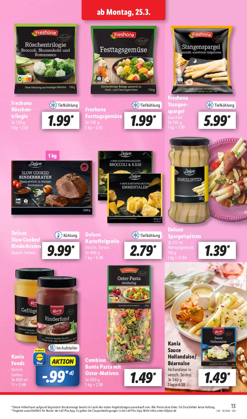 Aktueller Prospekt Lidl - Aktionsprospekt - von 25.03 bis 30.03.2024 - strona 15 - produkty: angebot, braten, coupon, eis, elle, hollandaise, kartoffel, LG, pasta, reis, rind, rinder, rinderbraten, sauce, sauce hollandaise, spargel, stangenspargel, teller, Ti, ZTE