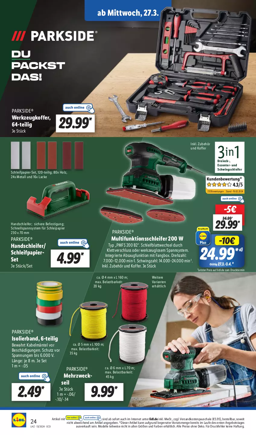 Aktueller Prospekt Lidl - Aktionsprospekt - von 25.03 bis 30.03.2024 - strona 32 - produkty: angebot, dell, eis, elle, ente, Holz, koffer, lack, Lacke, Mode, ndk, papier, Parkside, reis, Ria, Schal, Schale, Schleifpapier, Ti, weck, werkzeug, ZTE