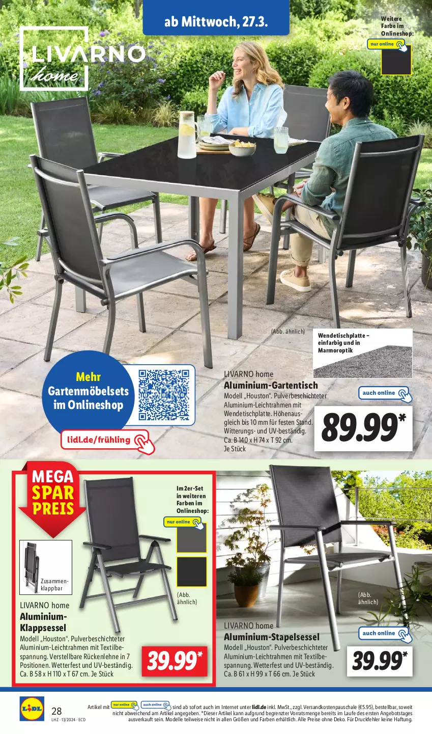 Aktueller Prospekt Lidl - Aktionsprospekt - von 25.03 bis 30.03.2024 - strona 38 - produkty: angebot, dell, eis, elle, Garten, gartenmöbel, gartentisch, HP, klappsessel, latte, möbel, Mode, ndk, reis, rückenlehne, Schal, Schale, sessel, stapelsessel, Ti, tisch, tischplatte, ZTE