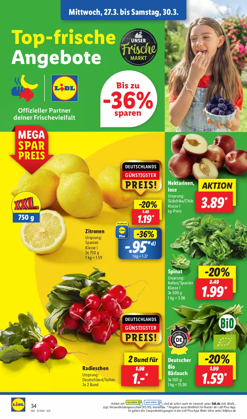 Aktueller Prospekt Lidl - Aktionsprospekt - von 25.03 bis 30.03.2024 - strona 46 - produkty: angebot, angebote, bio, coupon, eis, ndk, Nektar, nektarinen, radieschen, reis, Schal, Schale, spinat, Ti, zitrone, zitronen