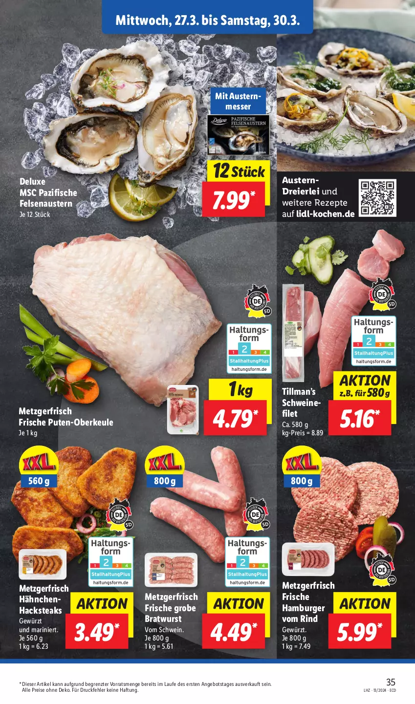 Aktueller Prospekt Lidl - Aktionsprospekt - von 25.03 bis 30.03.2024 - strona 47 - produkty: angebot, aust, Austern, bratwurst, burger, eier, eis, filet, fisch, fische, gewürz, grobe bratwurst, hamburger, messer, pute, reis, rezept, rezepte, rind, schwein, schweine, schweinefilet, steak, steaks, Ti, wein, weine, wurst, ZTE