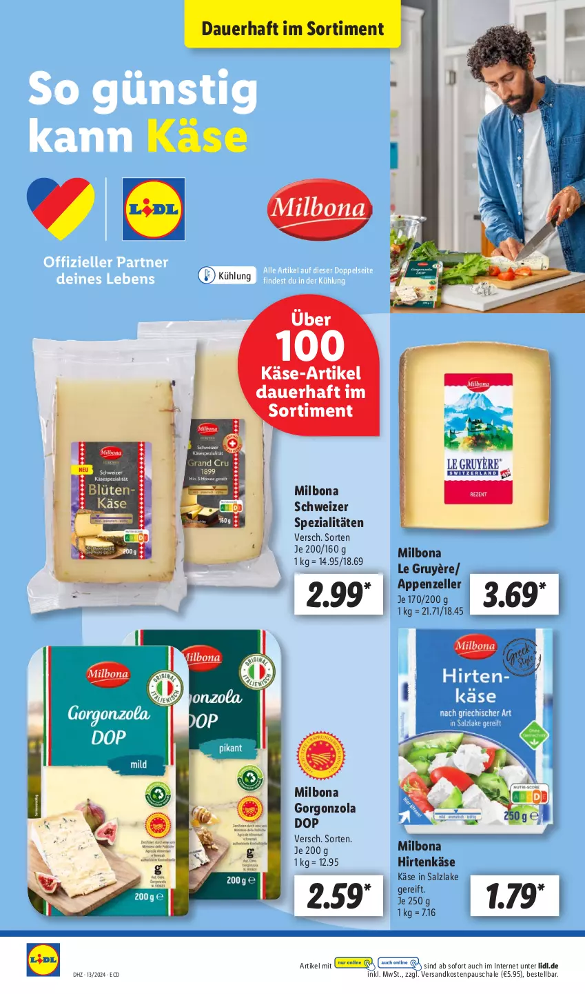 Aktueller Prospekt Lidl - Aktionsprospekt - von 25.03 bis 30.03.2024 - strona 56 - produkty: appenzeller, auer, Bona, elle, gorgonzola, hirtenkäse, Käse, Milbona, ndk, salz, Schal, Schale, Spezi, Ti